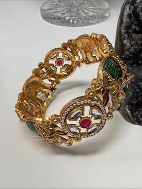 Women’s Bali-Wood Enamel Gold Tone Bangle Bracelet